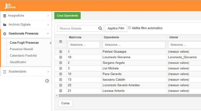 fogli presenze online